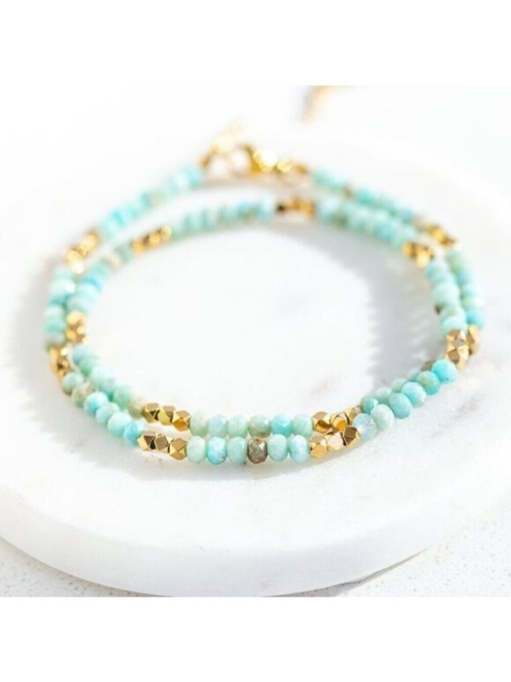 Beautiful Amazonite Necklace Gold Beaded WATERPROOF Layering Necklace